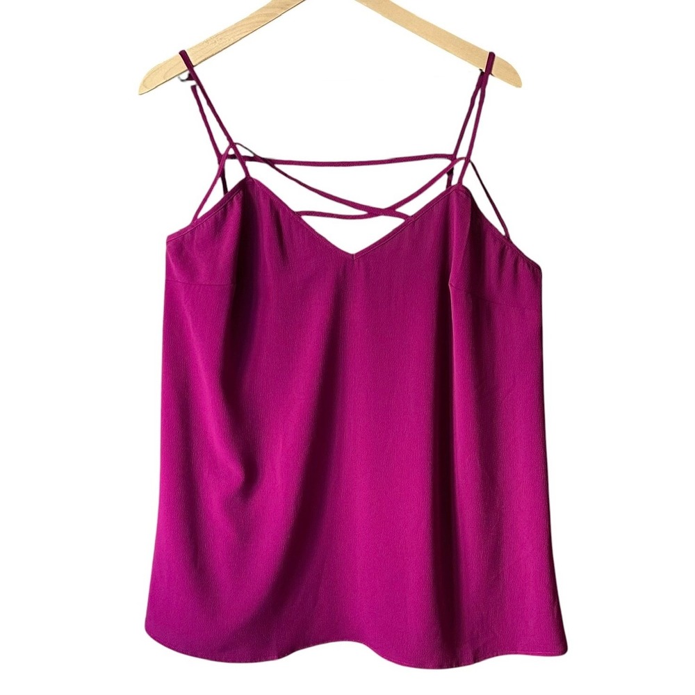 ModCloth Magenta Criss Cross Cage Neckline Cami Top Crepe Blouse Plus Size 1X